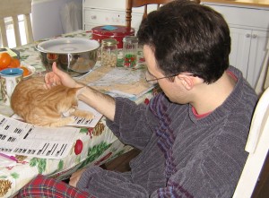 Justin and Tasha, at "their" place at the table...she was his little shadow.