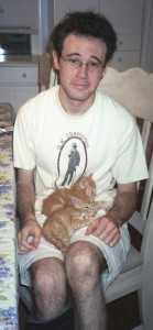 Justin and the kittens. He had his second major surgery on his right foot.  So thin and pale, but in good spirits. 