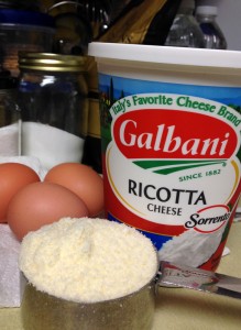 Ricotta, parmesan, and fresh eggs. I use extra large, use what you have available. 