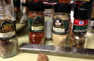 Garlic powder, salt, Italian herbs, fresh ground pepper, a dash of cayenne, and freshly grated nutmeg goes into the ricotta filling.